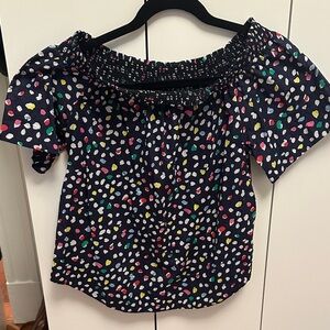 J. Crew Navy Multicolor Off-Shoulder Blouse